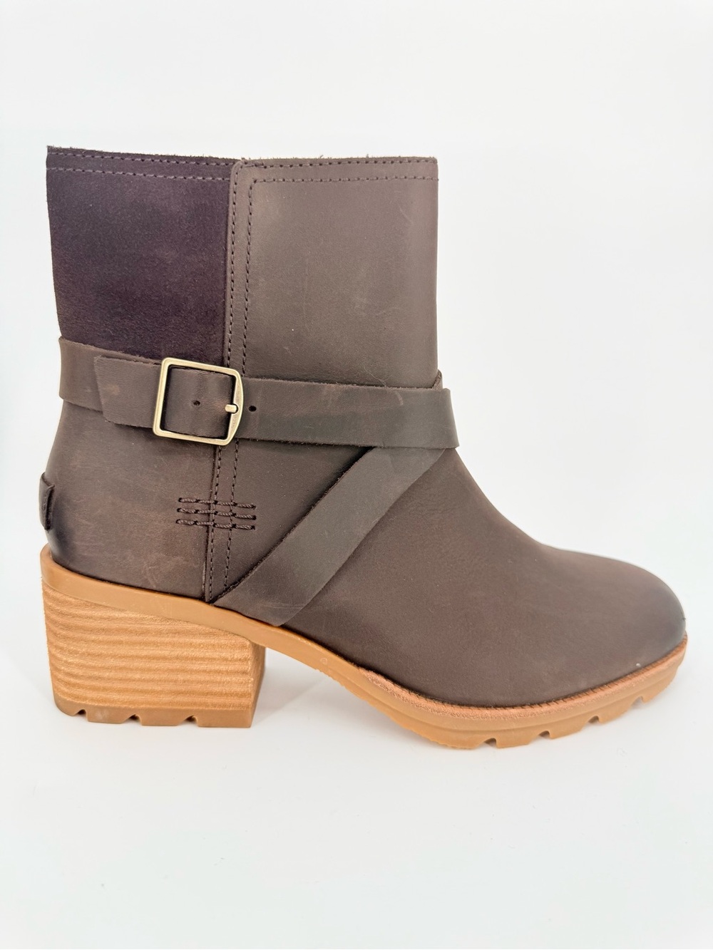 SOREL Cate Buckle Brown Leather Ankle Boots Gorpcore Rustic Moto Granola 8.5 - Picture 13 of 14